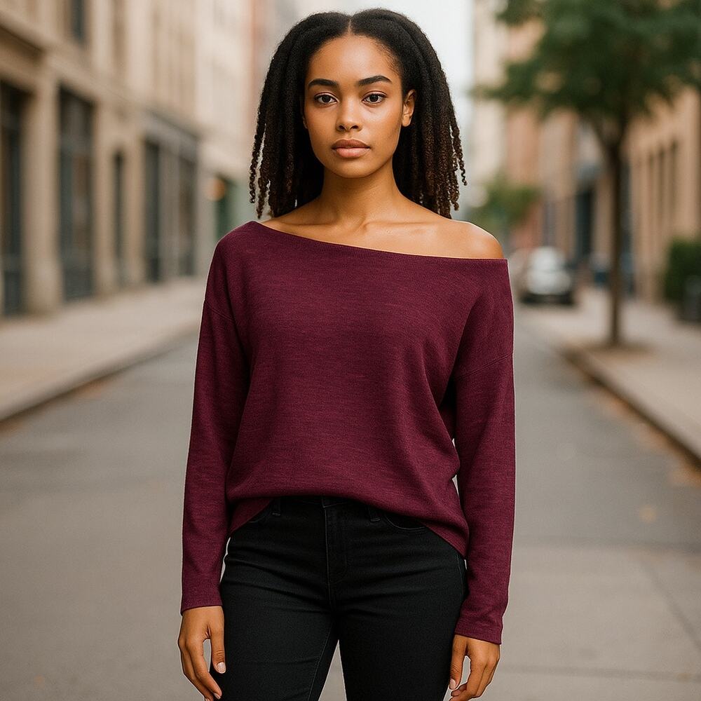 Express Womens Top Size XS Space Dyed Dye Off the Shoulder Plum Purple NEW